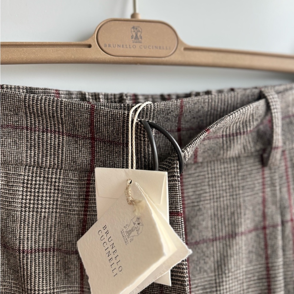 Brunello Cucinelli Gray and Red Checkered Pants 46 EU